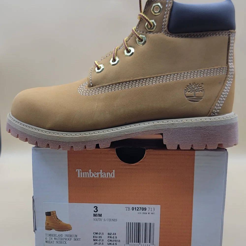 Timberland Premium 6 Inch Waterproof Wheat Boots Youth Kids Size 3 M New W/Box
